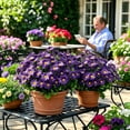 thumbnail image 3 of UV Resistant Outdoor Artificial Daisy Flowers Bouquet, Realistic Faux Greenery Bonsais for Hanging Bonsaier, Lifelike Floral Decor for Porch Patio Garden Yard Indoor Table Centerpiece, Dark Blue, 3 of 5