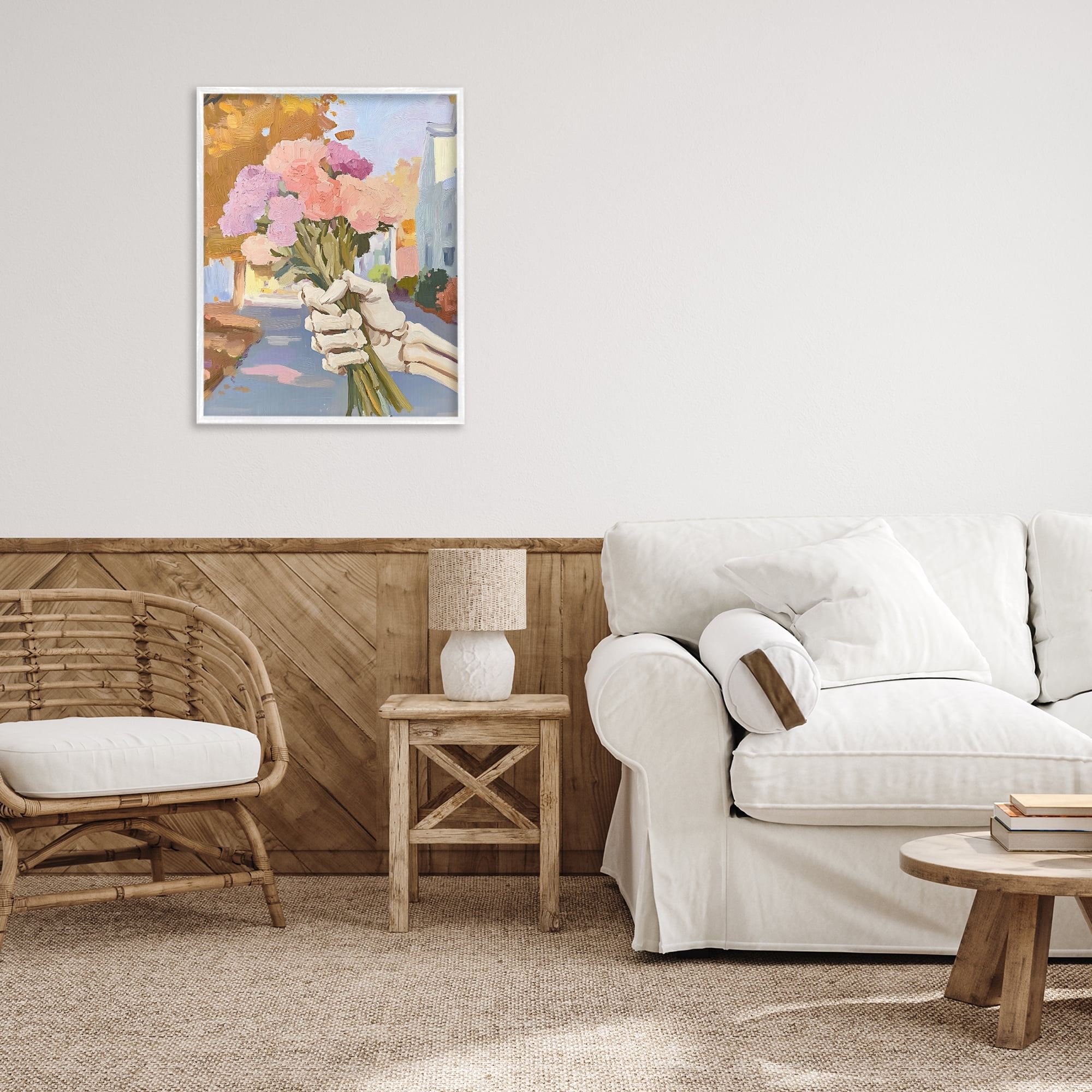 Stupell Industries Skeleton Hand Holding Flowers White Framed Giclee Art, design by The Prints Vibe
