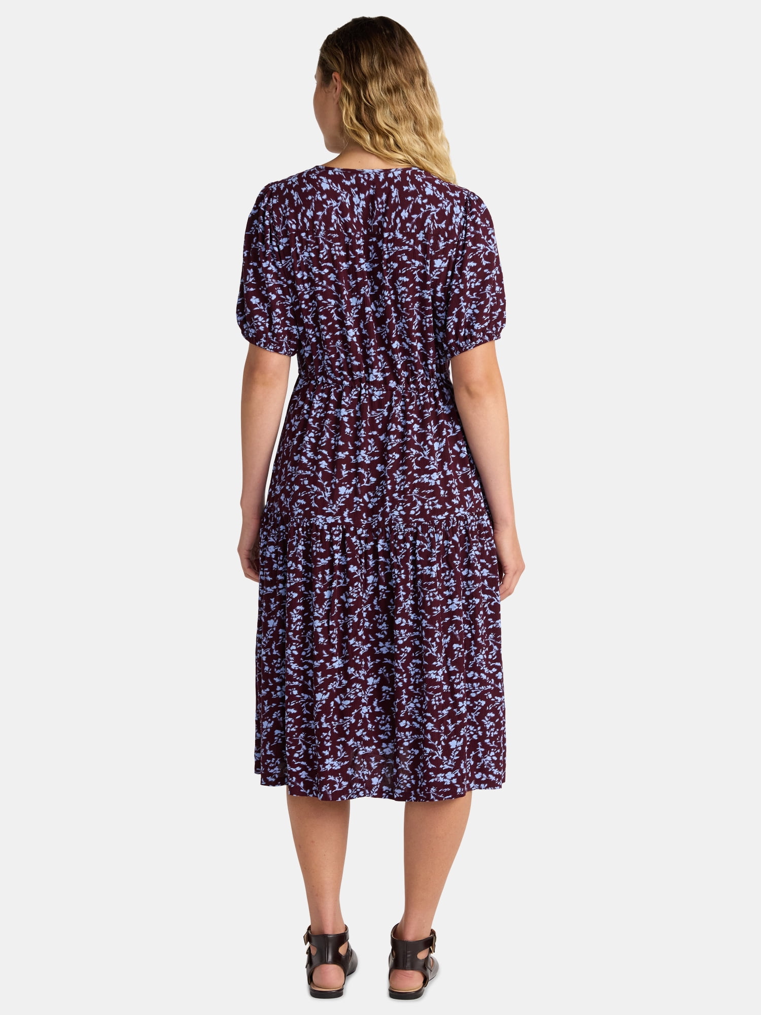 Time and Tru Women's Midi Shirtdress with Short Sleeves, Sizes XS-XXXL