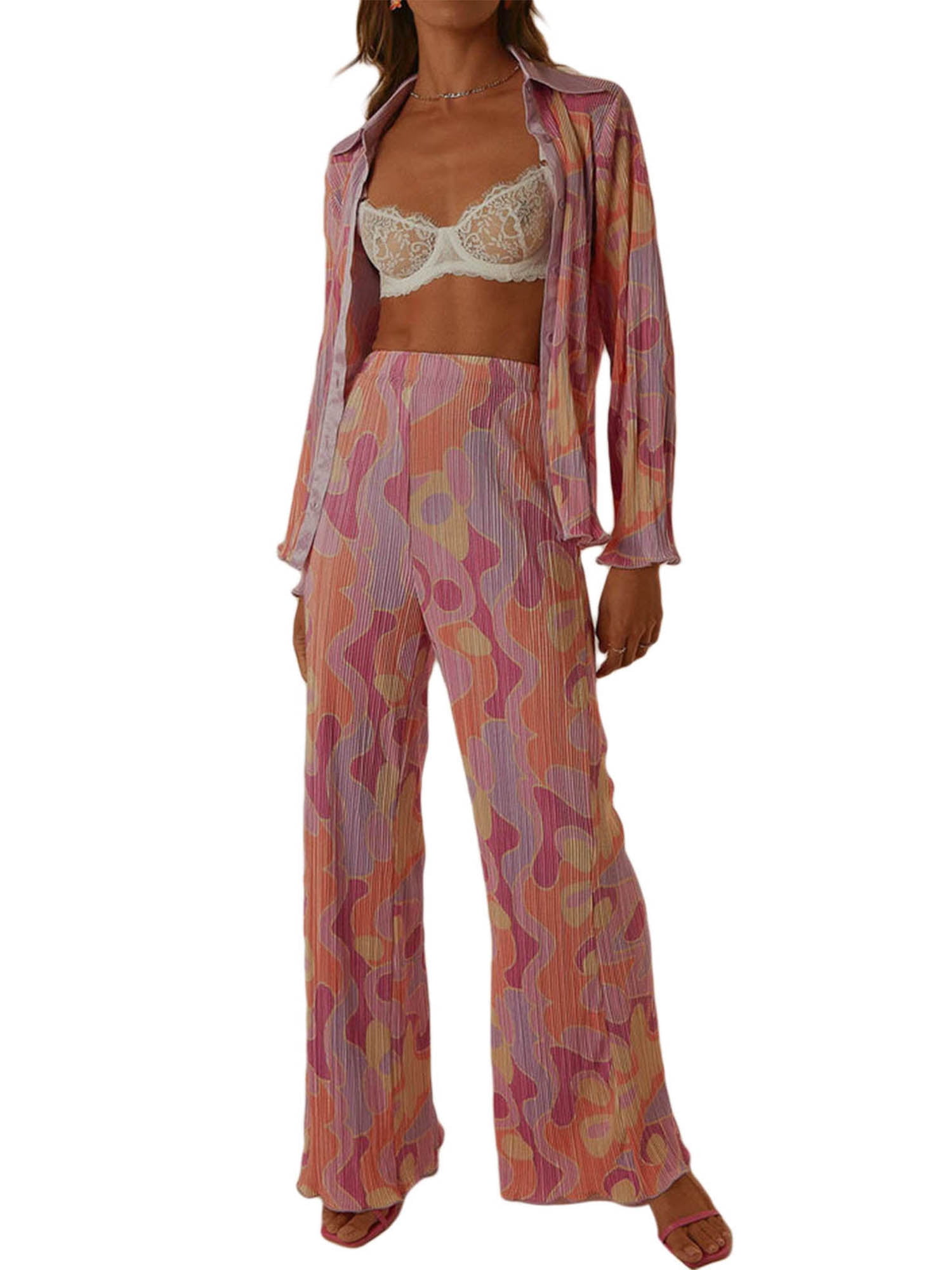 Women's Swimwear 2 Piece Outfits Mesh See Through Kimono Cardigan Cover Up  + High Waist Elastic Long Pant Cover Up Set - Walmart.com