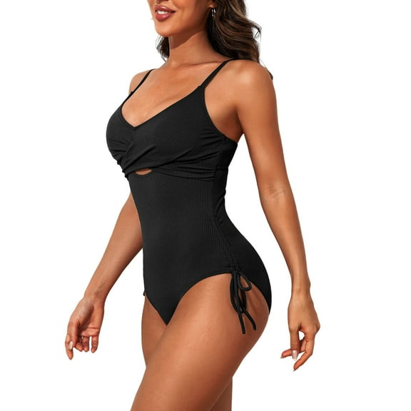 Charmo Twist V Neck Swimwear for Womens Tie Side One Piece Bath Suit Tummy Control Monokini Swimsuit