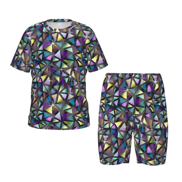 Balery Purple-Gold Triangles Conjunto de Pijama Infantil de Manga Corta con Estampado – Ropa de Dormir de Algodón Suave-4X-Large