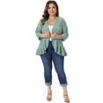 thumbnail image 3 of DARING DIVA Women's Plus Open Front 3/4 Sleeve Draped Ruffle Cover Up 1X Green, 3 of 6