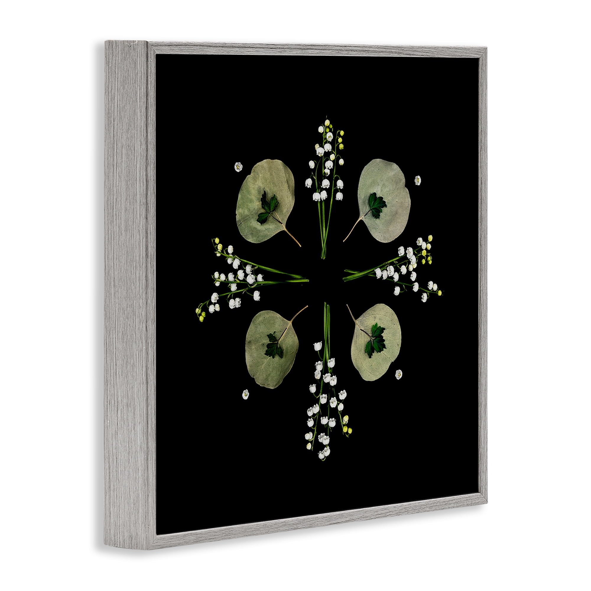 Stupell Industries Leaves & Wildflowers on Black Gray Framed Giclee Art, design by Beth Adoette