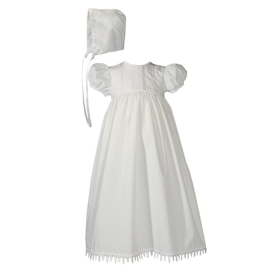 Girls 24" Poly Cotton Teardrop Lace Christening Baptism Gown with Bonnet