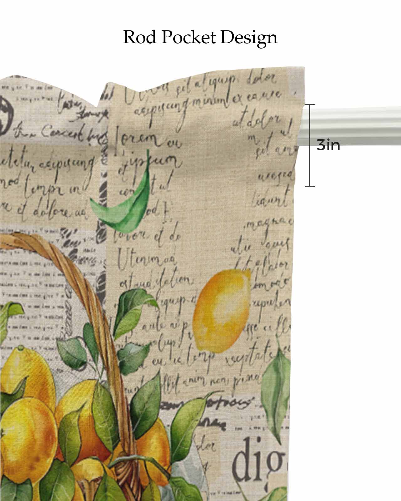 Rustic Lemon Linen Curtain Valance for Bedroom/Bathroom/Kitchen/Office/Living/Dining Room Window,Watercolor Retro Blooming Fruit Yellow Pocket Topper Drapes Decorative Cafe Drapery Panel 54"x18"