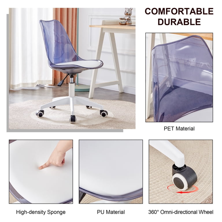 Clear Desk Chair, Modern Plastic Armless Computer Chair with