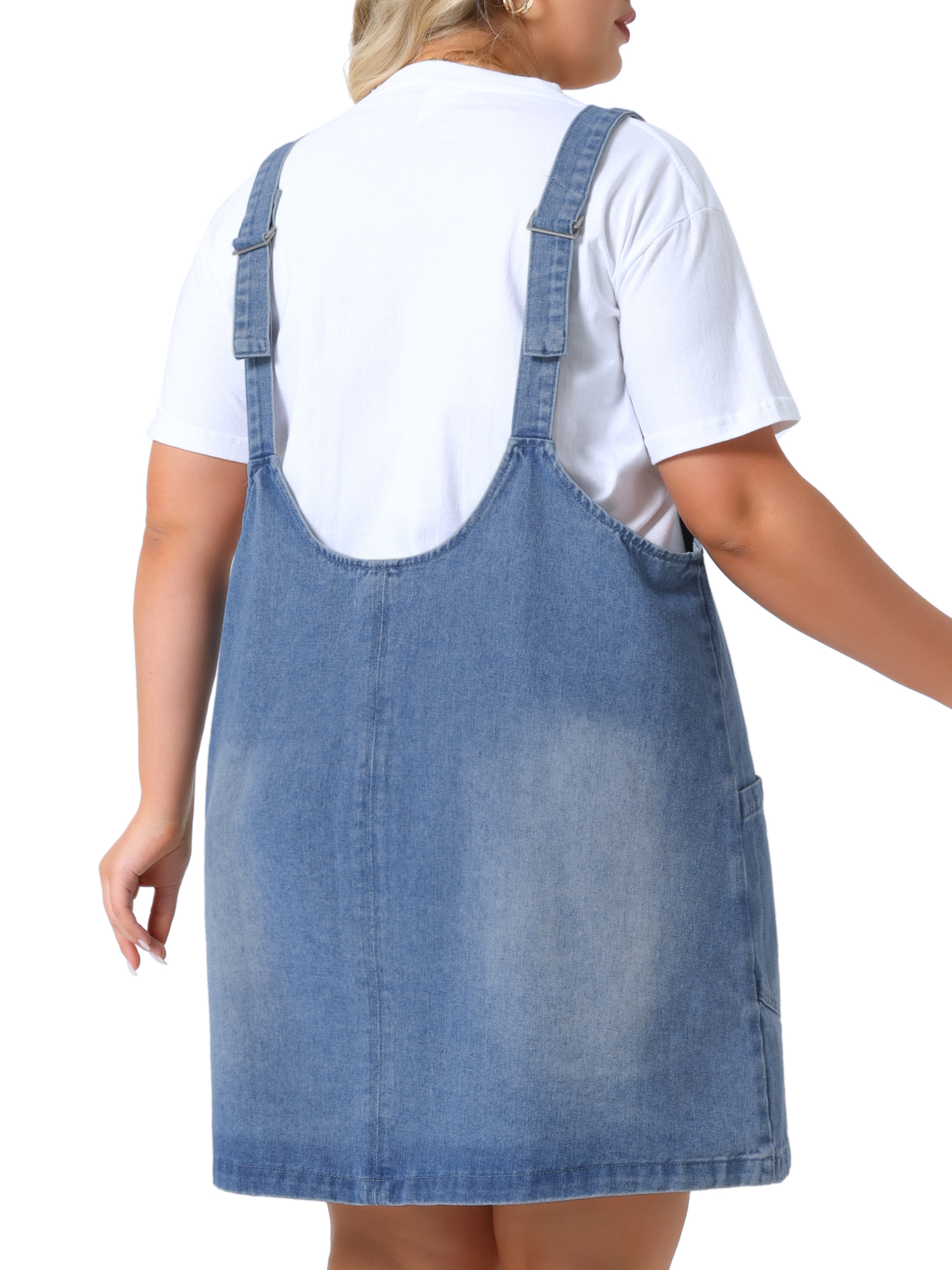 DARING DIVA Women's Plus Denim Overall Sleeveless V Neck Denim Jumper Dress 3X Sky Blue
