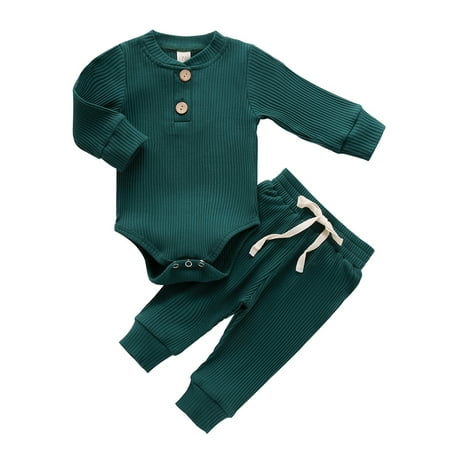 

Bebiullo Infant Baby Knit Outfits Suits Buttons Romper Top Long Pant 2PCS