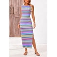 thumbnail image 5 of PRETTYGARDEN Womens Summer Sleeveless Tank Dress Crew Neck Striped Side Slit Bodycon Casual Maxi Dresses, 5 of 7
