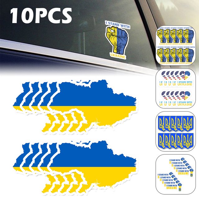 Muyoka 10 Uds. Pegatinas de bandera de Ucrania, calcoman铆a de bandera de Ucrania impermeable, pegatina de emblema nacional de Ucrania antisol para decoraci贸n, calcoman铆a de mapa de Ucrania para pared