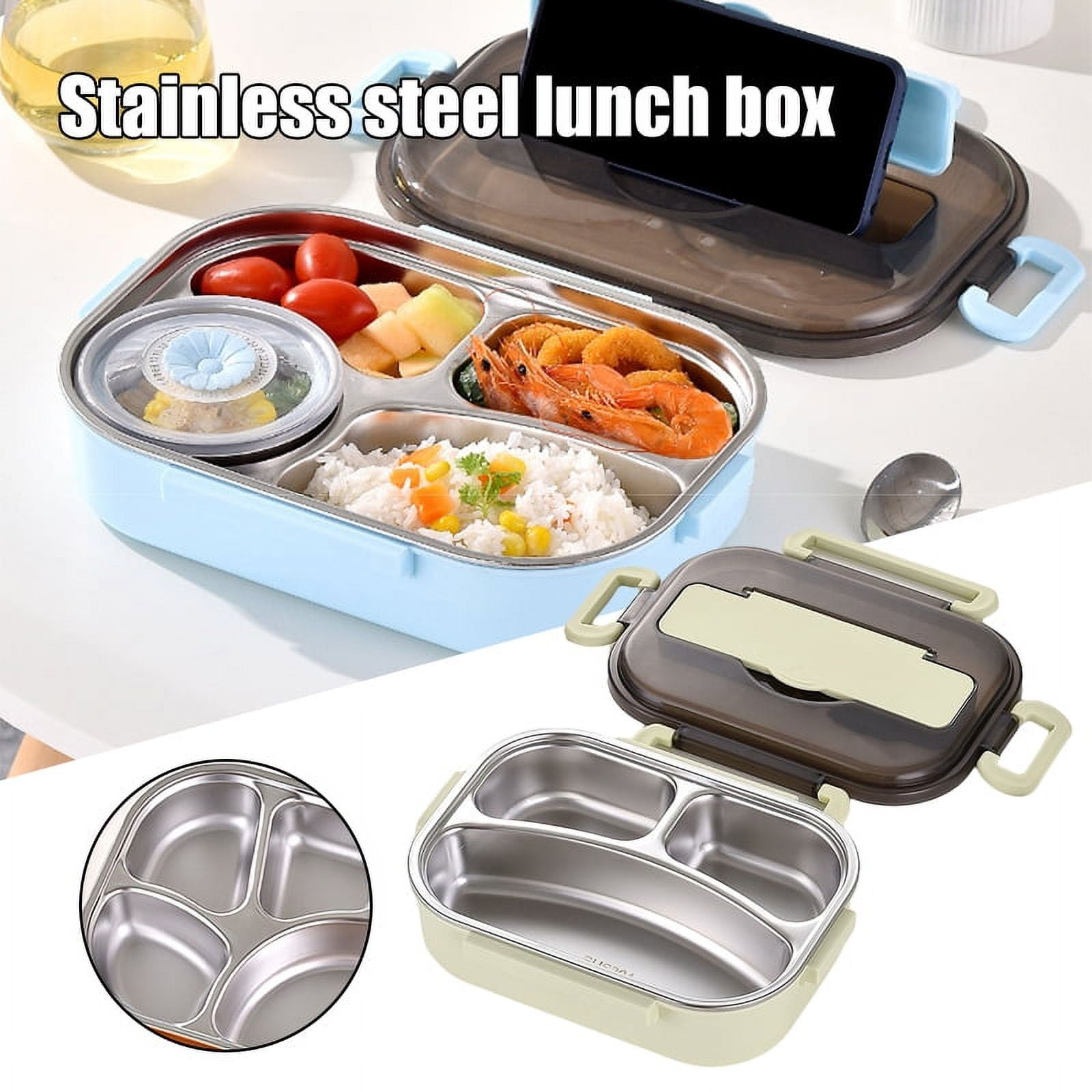 Papaba Lunch Box,Portable Heat Insulated Stainless Steel Liner Two  Compartment Bento Lunch Box