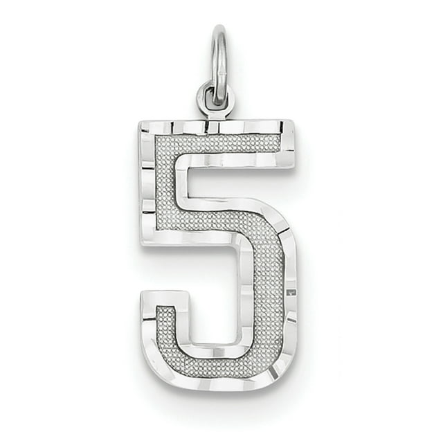 14K White Gold 14kw Casted Large Diamond Cut Number 5 Charm