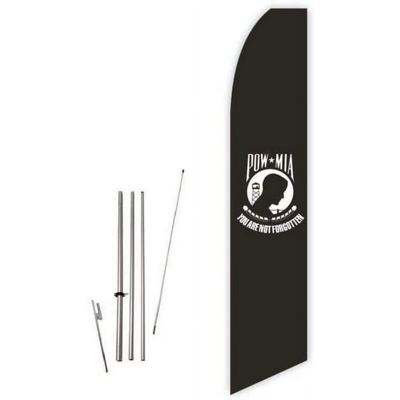 POW-MIA Black Super Novo Feather Flag - Complete with 15ft Pole Set and Ground Spike