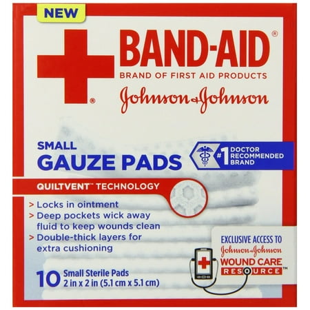 24 PACKS : Band-Aid First Aid Small Gauze Pads, 2 In X 2 In, 10 Count
