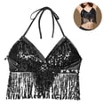 thumbnail image 2 of Top corto para danza del vientre para mujer, top con lentejuelas, top tipo halter, camiseta sin mangas con tiras y espalda descubierta, chaleco sin mangas para disfraz, 2 of 8