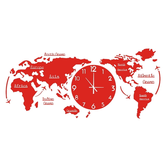 World Map Wall Clock Home Bedroom Wall Personality Wall Clock Kid Timer Visual Countdown Meat Temperature Probe Silent Timer for Classroom