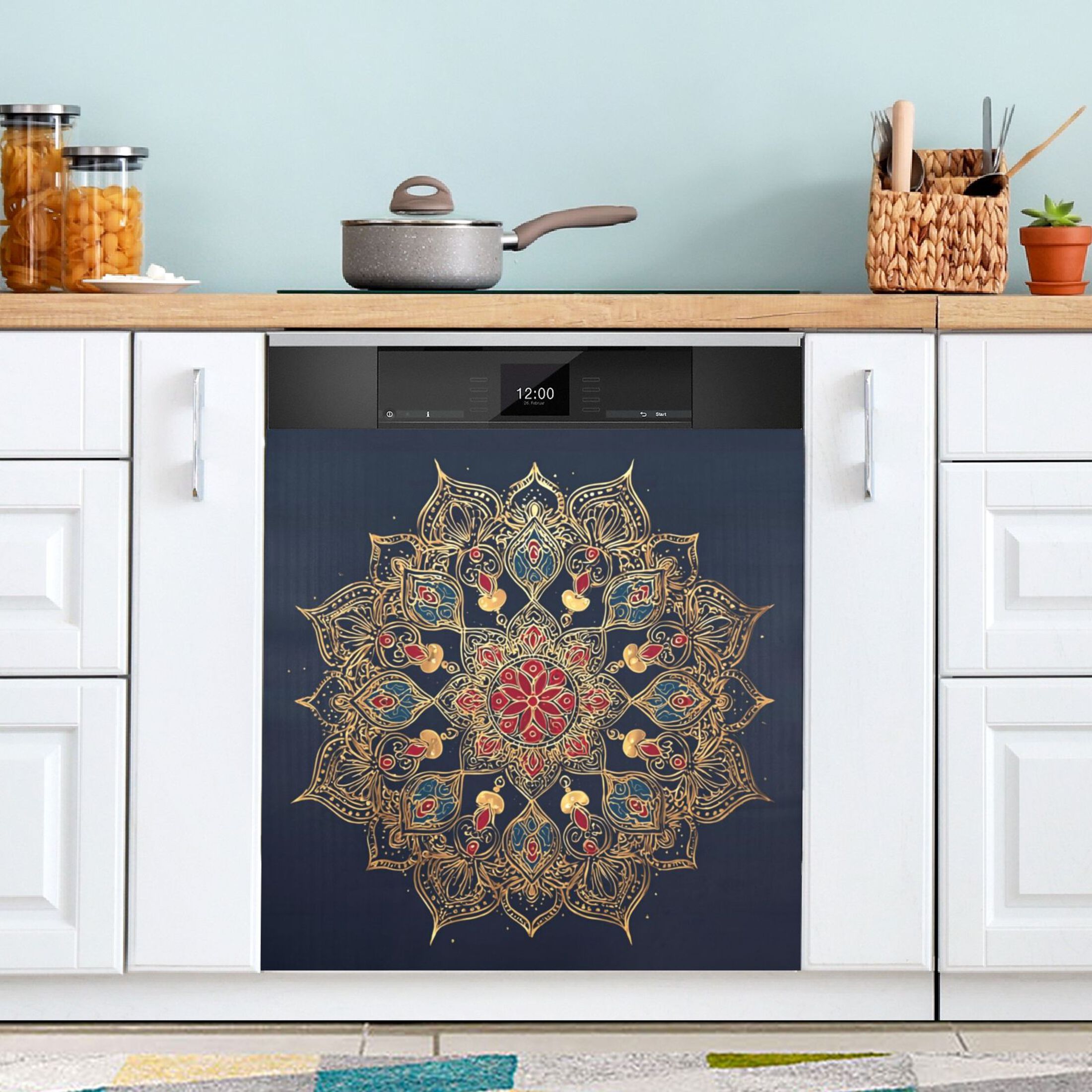 IAUYY Magnetic decorative sticker - 23x26 Inch PVC Refrigerator Decorative Cover, Removable DIY Art for Kitchen Appliances Deep Blue Presents Exquisite