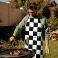 thumbnail image 4 of Black and White Checkered Pattern Apron-Garden Aprons for Women with Pockets-Cotton Linen Waterproof Kitchen Cooking Gardening Aprons Adjustable for Kitchen,Cooking,BBQ and Salon 33x27 Inch, 4 of 7