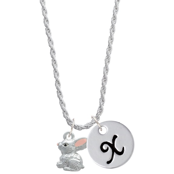 Delight Jewelry Silvertone 3-D Bunny Silvertone Script Initial Disc - X - Charm Necklace, 20"+3"