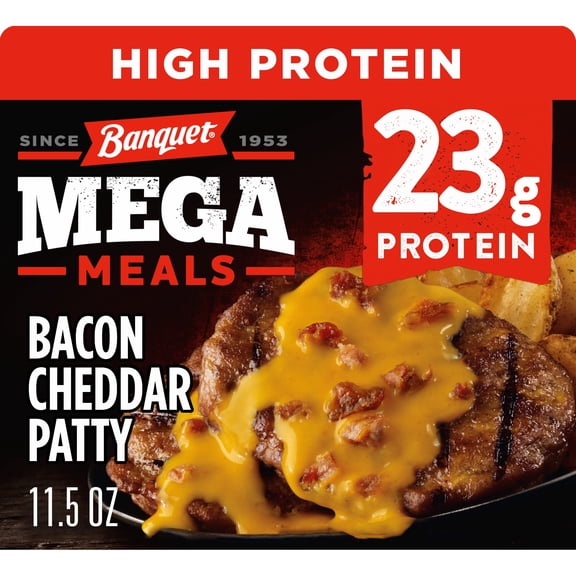 Banquet MEGA Meals Bacon Cheddar Patty, 23g Protein, Frozen Meal, 11.5 oz.