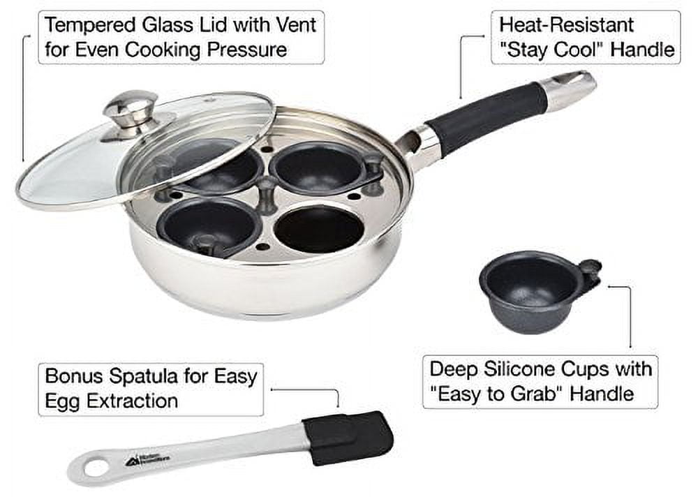 Eggssentials Poached Egg Maker - 4 Cups Egg Poacher Pan with Granite Nonstick Coating Frying Pan and Cups, Gray