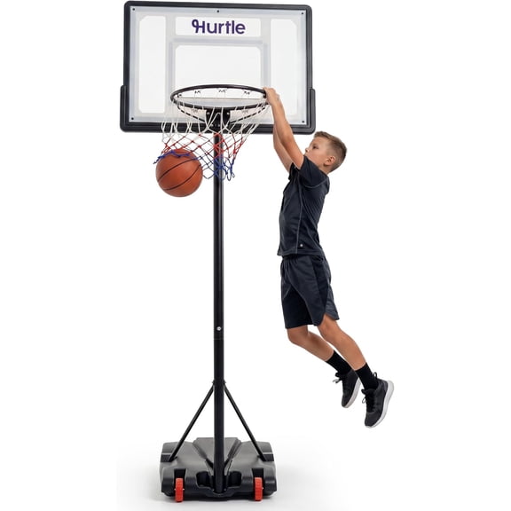 Hurtle Adjustable Kids Basketball Hoop – Portable Indoor & Outdoor Basketball Goal with Backboard, Wheels & Height Adjustment for Driveway, Backyard & Play Areas