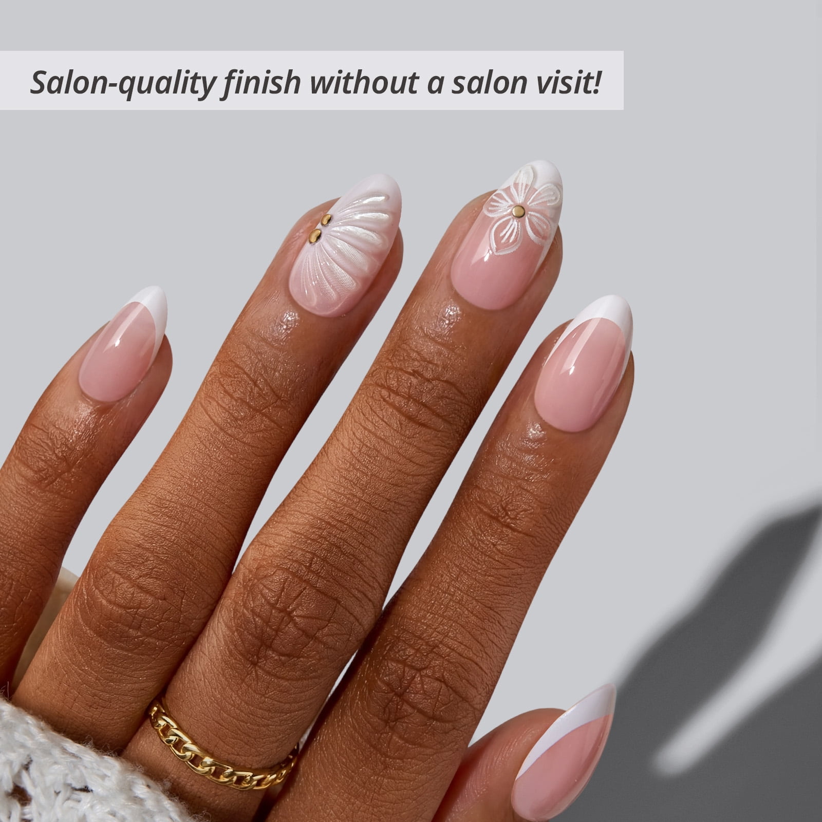 BTArtbox Press On Nails - Dew-Kissed Bud, Short Almond, 2-Week Wear, Easy-to-Apply, 32 Count All-in-One Kit