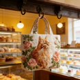 thumbnail image 4 of Women's Orange Cat Pink Rose Quilted Canvas Tote Bag Large Capacity Reusable Floral Shoulder Handbag For Work Shopping Travel, 4 of 4