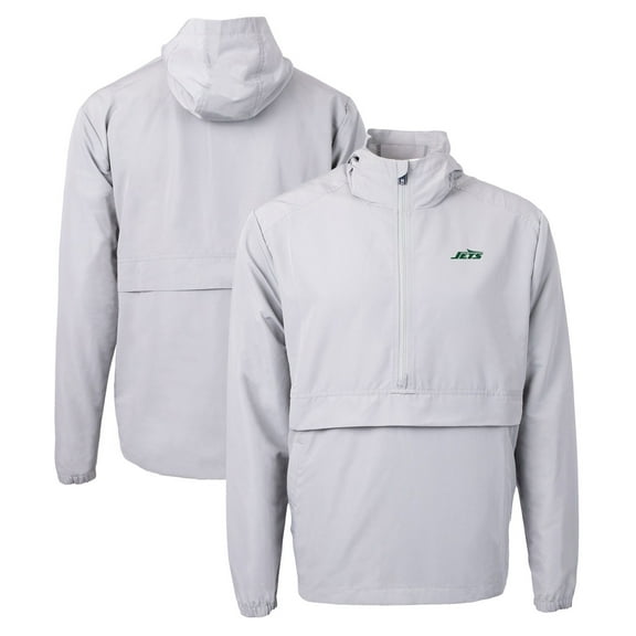 Men's Cutter & Buck  Gray New York Jets Primary Logo Charter Eco Recycled Half-Zip Anorak Jacket