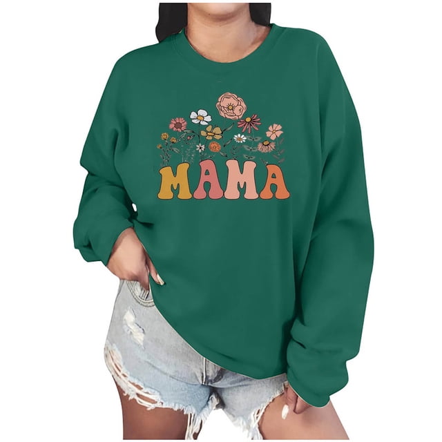 Culottes pour Femmes Femmes Manches Longues Chandails Maman Col Rond Chandail Ample Léger Blouse Hauts TP Vert