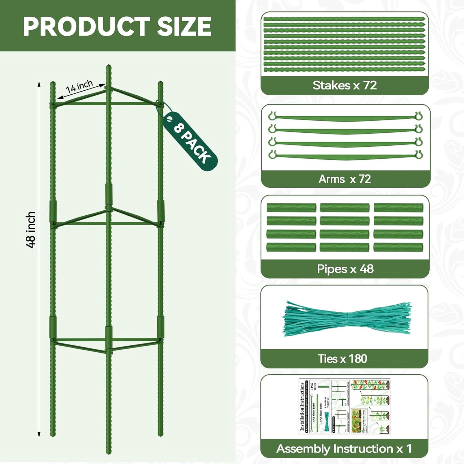 Garden Stakes Tomato Trellis for Pots – 8 Pack Tomato Cages for Garden, Up to 48in (4FT) Adjustable Tomato Cage, Tomato Plant Support for Raised Garden Bed & Climbing Vegetables Flowers