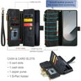 thumbnail image 3 of Funda billetera para Samsung Galaxy Z Fold 6 con [Soporte para bolígrafo S], Soporte para Tarjeta, Bolsillo Magnético con Cremallera, Correa para el cordón, Billetera con tapa de cuero, 3 of 8