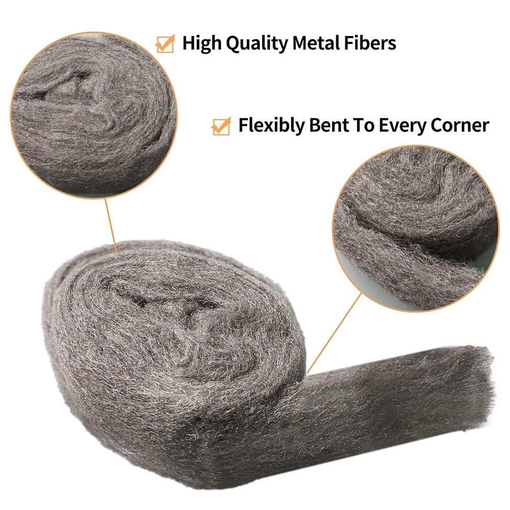 Steel Wool for Mice Control,NOGIS 4 Pack of 3"x13 Ft Steel Wool,Gap Filler for House & Garage,Keep Mice Away from Holes, Siding, Pipeline, Vents in Garden, House, Hardware DIY Kit