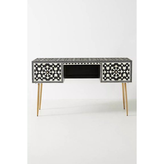 Moroccan inlay desk Black moroccan bone inlay console, black console, black desk , black furniture