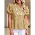 thumbnail image 3 of Womens Puff Sleeve Peplum Blouses Ruffle V Neck Summer Casual Tops Babydoll Loose Fit Shirts, 3 of 7