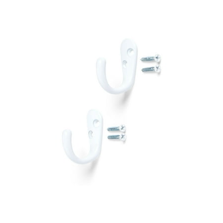 Mainstays, White Metal Hooks, Clutter-Free Hooks for Hanging Towels and Coats, 10 lbs Capacity, 2 Pack