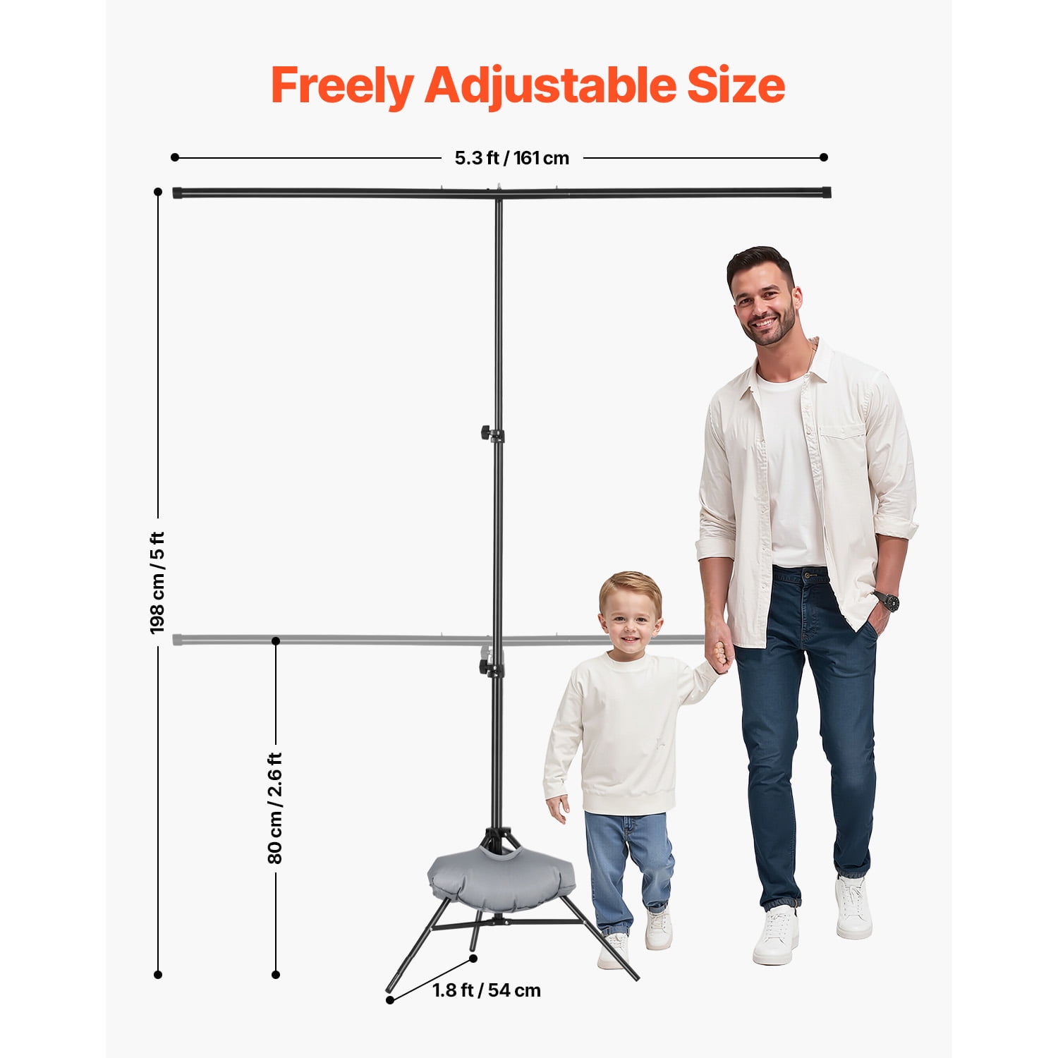 KFFKFF Backdrop Support, 5 x 6.5 ft Modifiable Picture Backdrop Support Set, Movable Background Stand with 3 Crossbars, Robust Projector Screen Support, for Photography Video Studio & Gathering