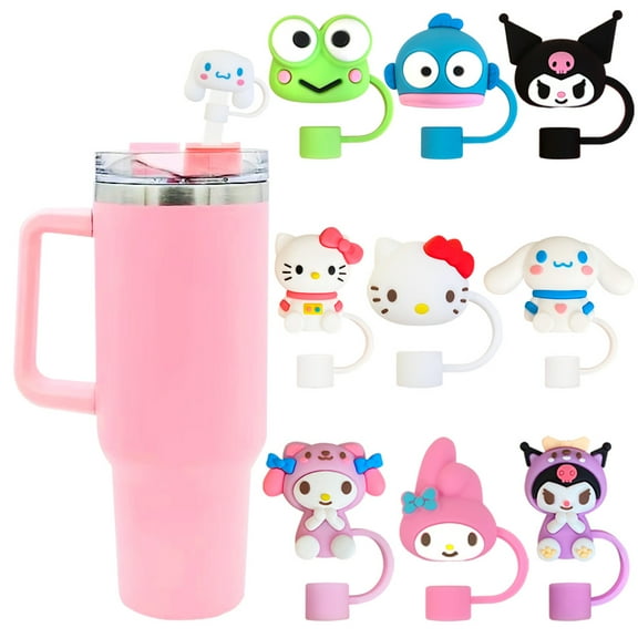ZHZIYAG 10Pcs Sanrio Straw Cover for Stanley Cup, 10mm Cartoon Silicone Straw Topper for Stanley Cup 30/498oz Tumblers, Funny Reusable Lid Accessories WW728#477