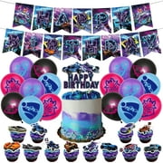 44 Pcs Rocket League Birthday Party Supplies, Game Theme Birthday Decorations Includes Happy Birthday Banner, Latex Balloons, Cake&Cupcake Toppers for Boys Girls Game Party Deco