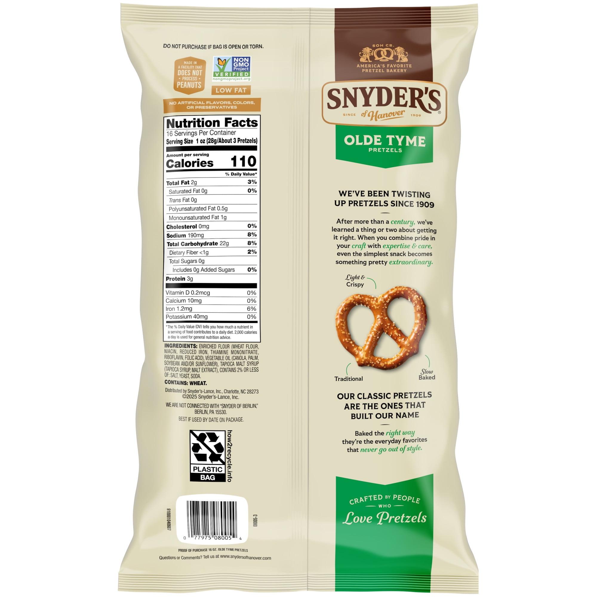 (3 pack) Snyder's of Hanover Olde Tyme Pretzels, 16 oz Bag