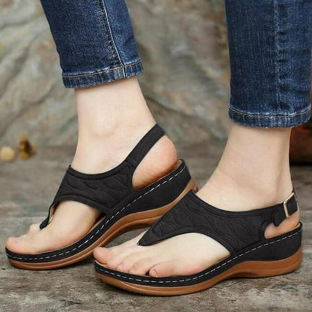 

XIAQUJ Heel Women s Multicolor Sandals Wedge Slippers Flops Flip Embroidered Women s Sandals Sandals for Women Black 8.5(40)