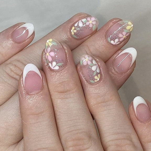 24 Pieces Short Glitters Artificial Nails Full Covers on Nails Easy To Apply And Remove For Women