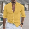 thumbnail image 2 of WREESH Men's Summer Casual Button Down Shirt Cotton Linen Solid Turn-Down Collar Long Sleeve Shirt Yellow, 2 of 6