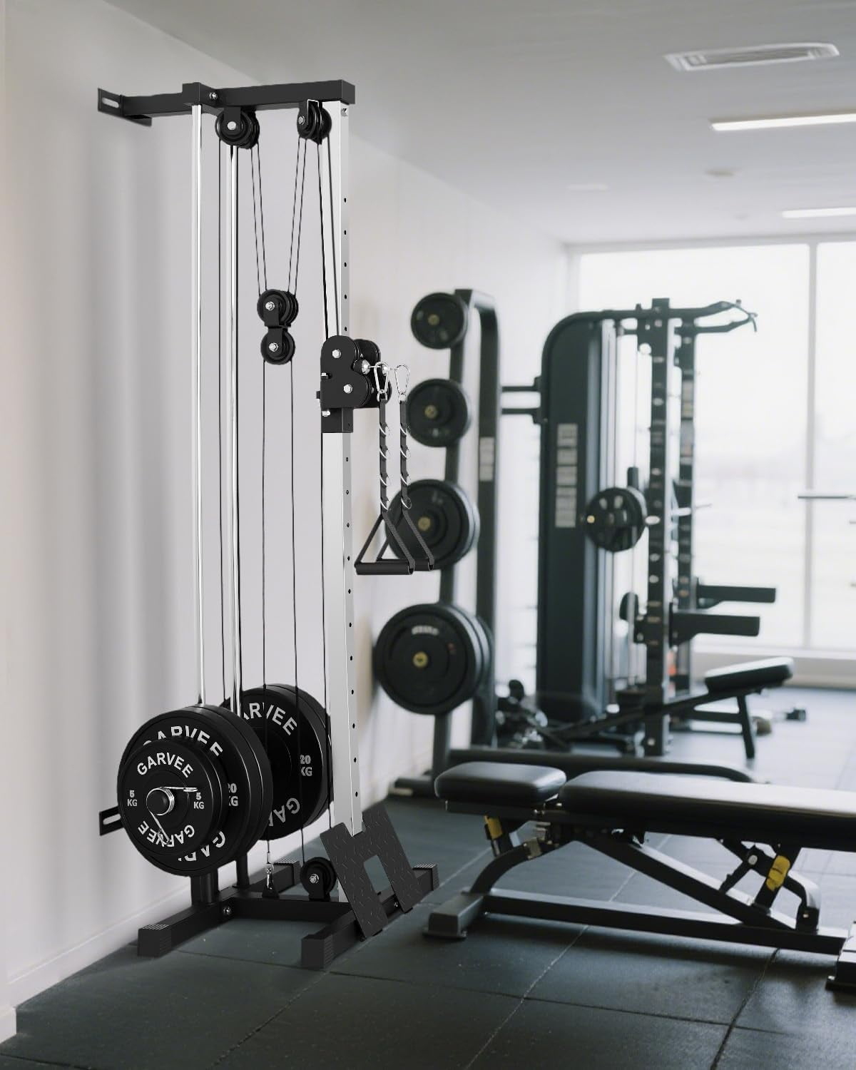 Wall Mount Cable Station, Cable Crossover Machine with 18 Positions, 400LB Capacity, High and Low Cable Crossover Machine for Garage Home Gym