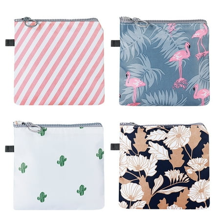 

NUOLUX SUPVOX 4PCS Zipper Sanitary Napkin Bag Waterproof Packages for Women Girls (Cactus Flamingo Flower Stripe 1PC Each)