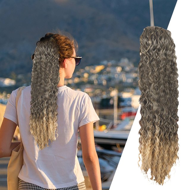 Wig Female Ponytail Foreign Trade Drawstring Mesh Pocket Curly Hair Border Fiber Elastic Mesh Drawstring Ponytail, Pullover Toupee