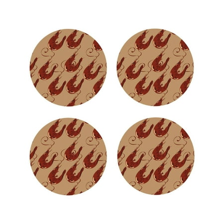 

Coasters Set of 4 - Shrimp No.9054 Drink Coasters for Tabletop Protection Leather Coasters for Living Room Decor and Housewarming Gift Round Shape