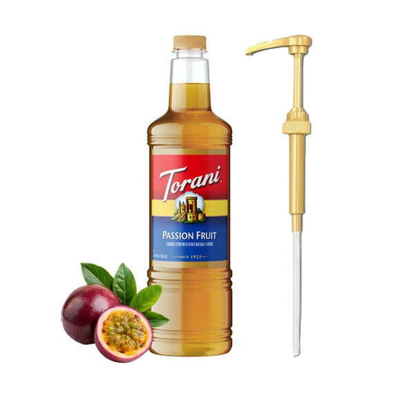 Torani Passion Fruit Flavouring Syrup, 1L (33.8 fl oz) Plastic Bottle with Absol Gold Pump