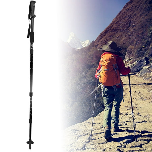 Poignée en Caoutchouc 4 Sections, Matériau en Alliage d'Aluminium de Qualité 20.9-43.3 Po Alpenstock, pour Activités Extérieures Randonnée Alpinisme Noir, Rouge